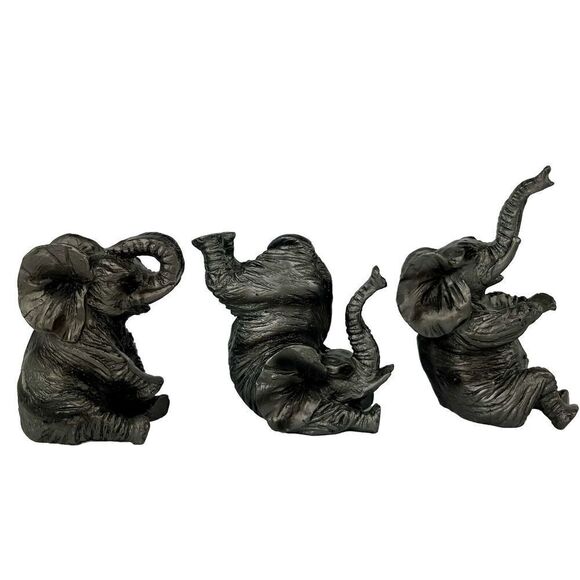 Elephant Resin Figurines Playful Gray Decor Set of 3 - Picture 1 of 10